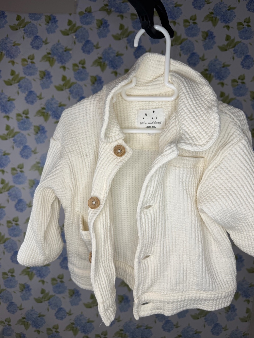 Zara Cream Waffle Knit Baby Jacket with Wooden Buttons